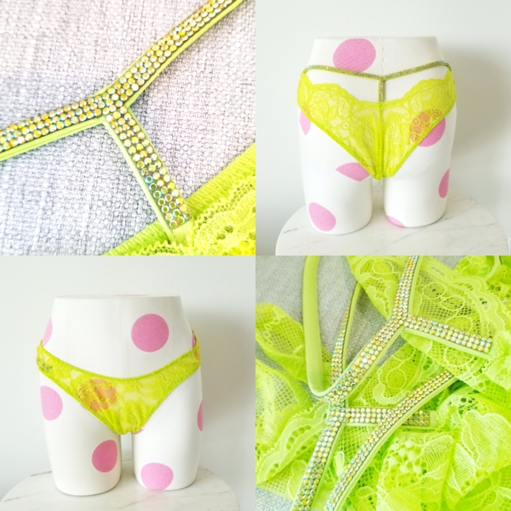 Victoria's Secret Very Sexy Shine Strap Neon Lace Brazilian Panty Rhinestone NWT